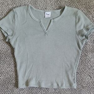 TNA Women's Light Green Ribbed Tee